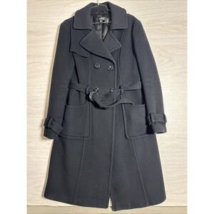 Bebe Women's Black Lined Double Breasted Belted Wool  Jacket Sz Lg